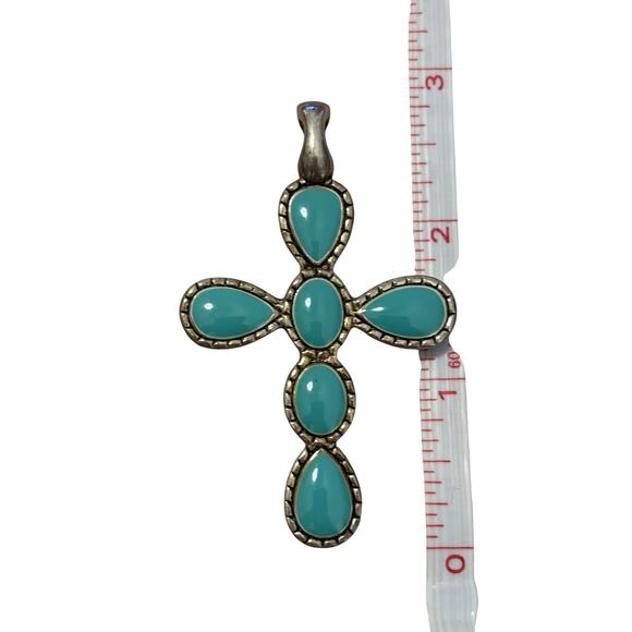 Vintage Double-Sided Cross Black and Teal 2.75" Long - Picture 4 of 13
